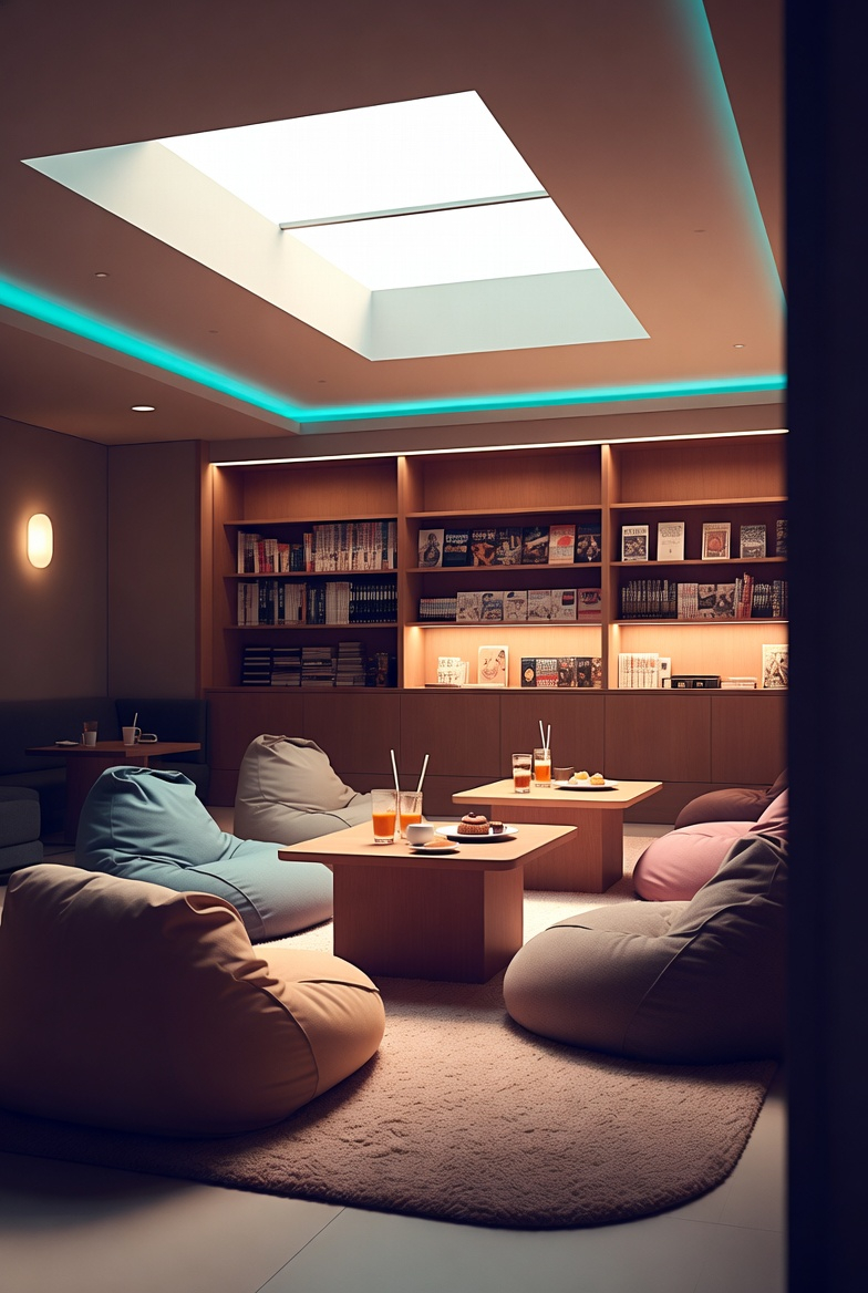 quan cafe chill phong cach anime voi bean bag va manga